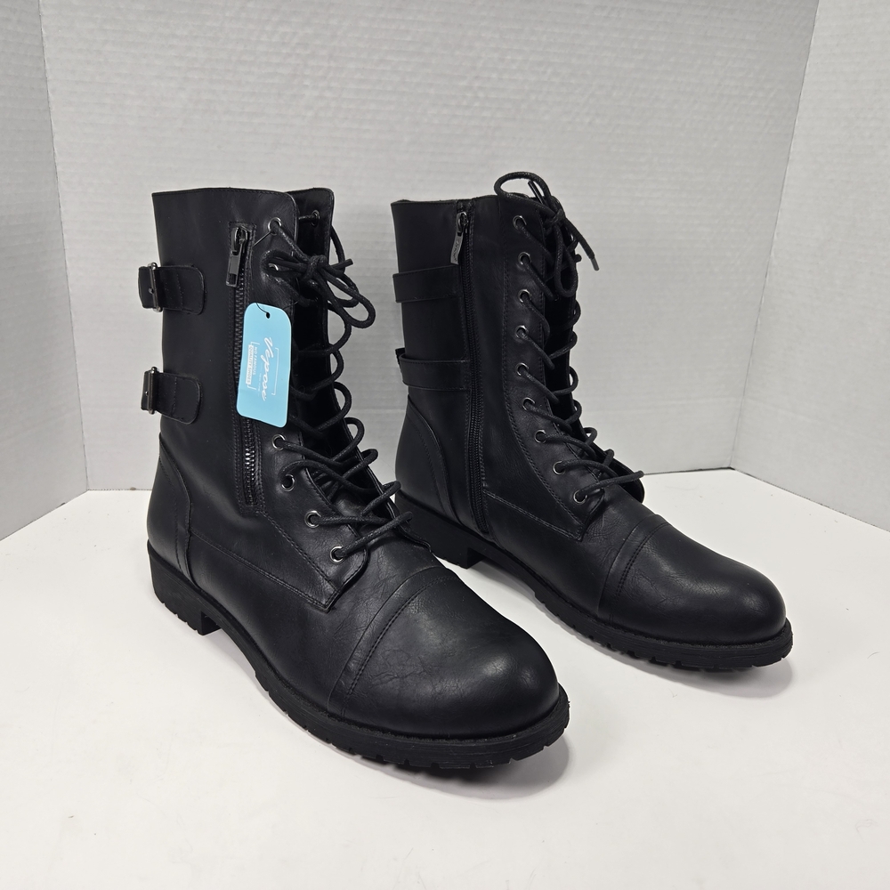 Women's Mid-calf Combat Military Boots w/Card Knife Wallet Zipper Pocket Size 11